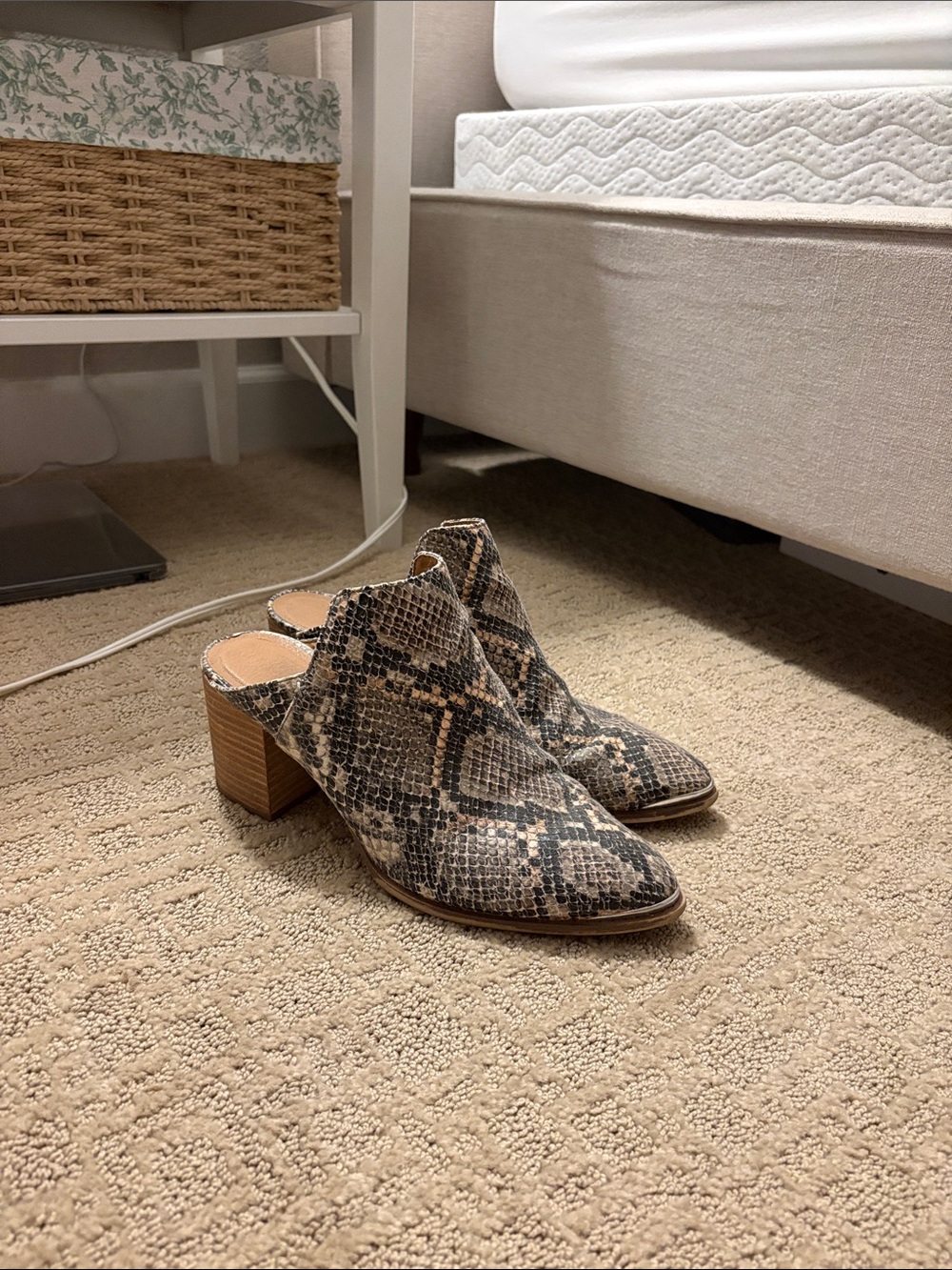 Report Snake-Print Slip-On Mules in Black and Tan